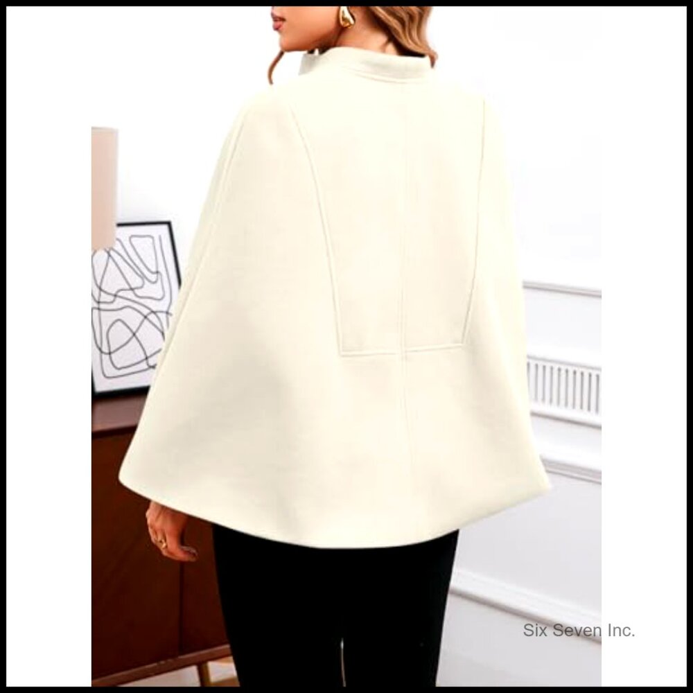 Polyester Cape Pea Coat with Split Long Sleeves a… - image 3